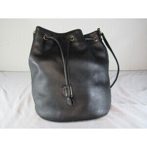 Lord & Taylor Black Leather Drawstring Bucket Bag Shoulder Purse Handbag